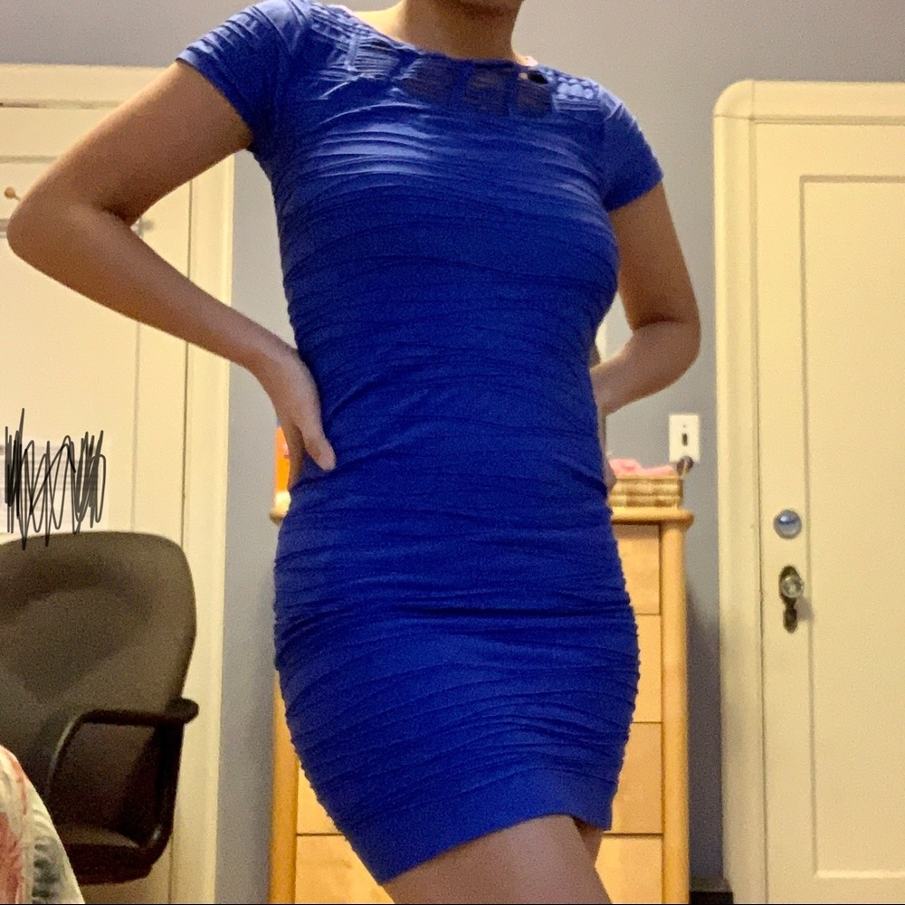 Petite ribbed blue dress